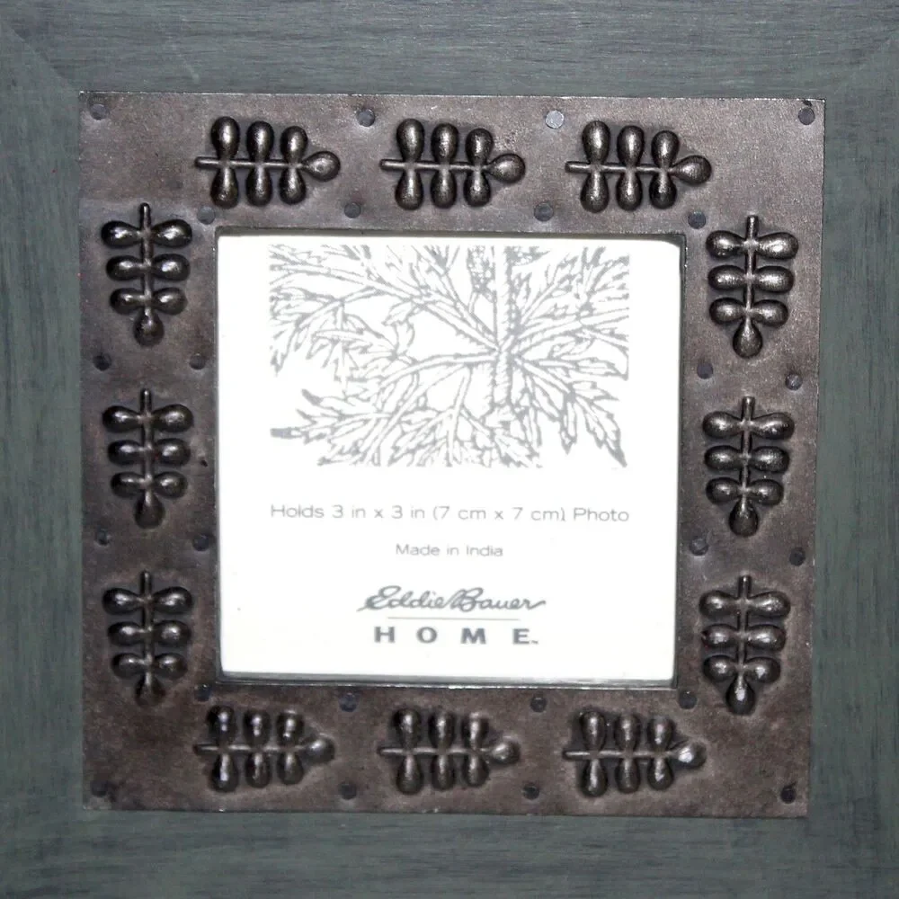 Eddie Bauer Home Photo Frame Wood Metal dark green rustic cabin country 3 x 3